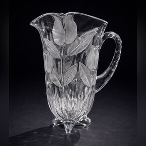 Elegant Etched Crystal Floral Vase Centerpiece – Heavy Cut Glass